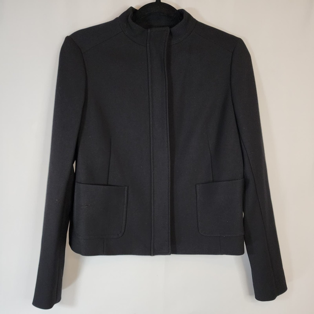 Massimo Dutti Long Sleeve Jacket Polyester Wool Blend Black Stretch Zip Womens 6